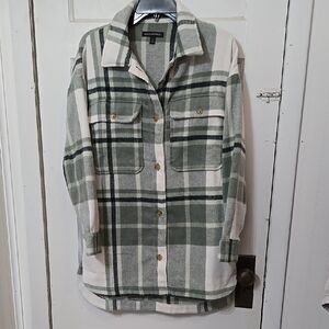 Banana REPUBLIC Womens GREEN PLAID SHACKET W/ Side Pockets Size Small